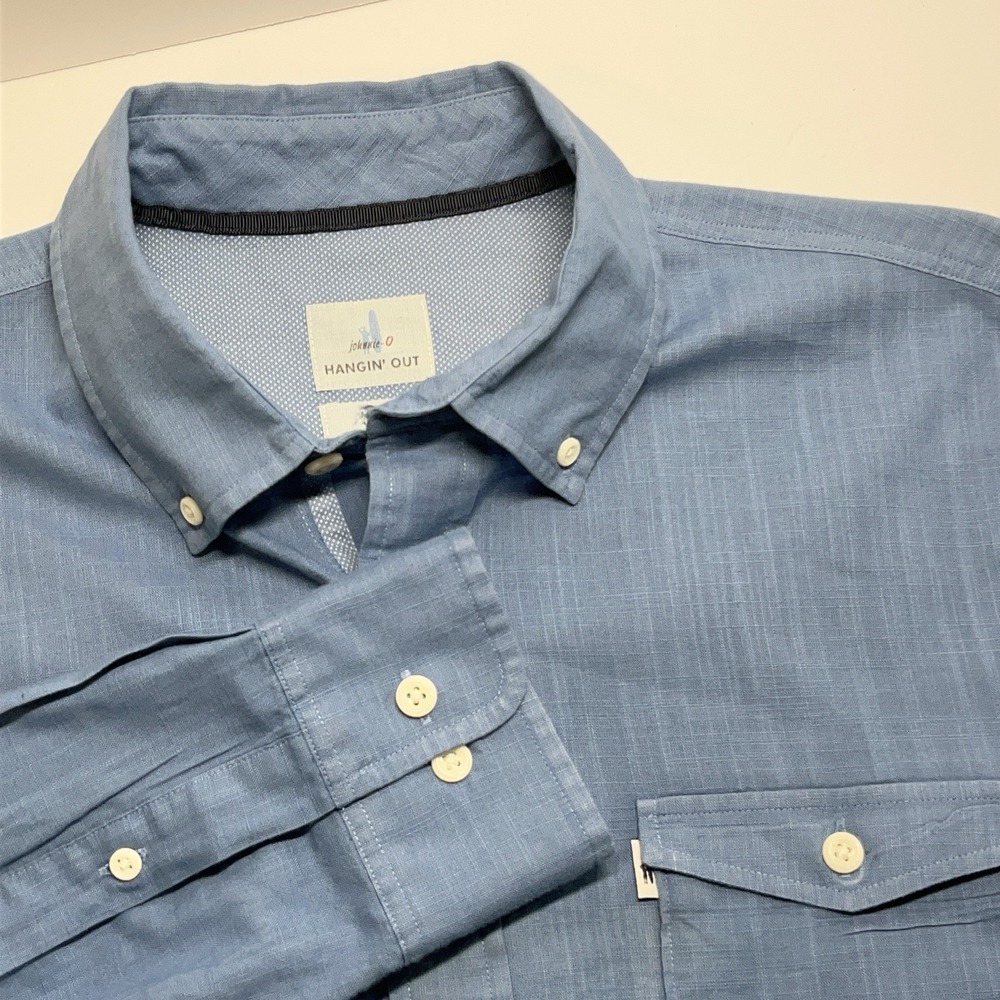 Johnnie-O Hangin' Out Mens M Blue Button Up Shirt‎ Casual Preppy Business